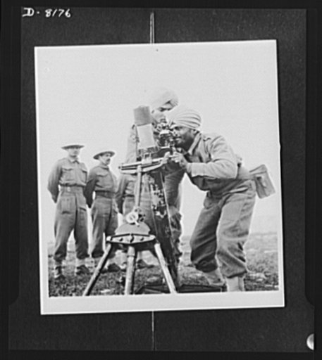 Indian troops in East Africa. The 4/16 Punjabis in action with trench morters, south of Benghsi