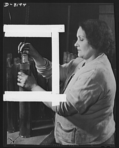 Conservation. Glass gauges replacing steel. Checking an inside diameter of a cartridge case with one of the glass gauges, which replace steel gauges at the Frankford Arsenal, are produced by acid etching. Glass gauges are lighter and cheaper than steel, permit greater visibility in inspection, are n
