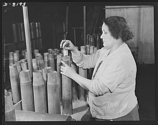 Conservation. Glass gauges replacing steel. Checking an inside diameter of a cartridge case with one of the glass gauges, which replace steel gauges at the Frankford Arsenal, are produced by acid etching. Glass gauges are lighter and cheaper than steel, permit greater visibility in inspection, are n