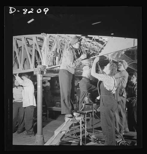 Production. B-17 heavy bomber. Women workers at the Boeing plant in Seattle helps to complete sections which will be added to the fuselage sections of new B-17F (Flying Fortress) bombers. The Flying Fortress has performed with great credit in the South Pacific, over Germany and elsewhere. It is a fo