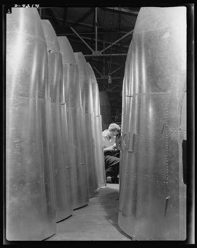 Production. B-17 heavy bomber. Tail parts for B-17F (Flying Fortress) bombers ready for assembly into the big warships of air at the Boeing plant in Seattle. Rear turrets will be fitted to these parts. The Flying Fortress has performed with great credit in the South Pacific, over Germany and elsewhe