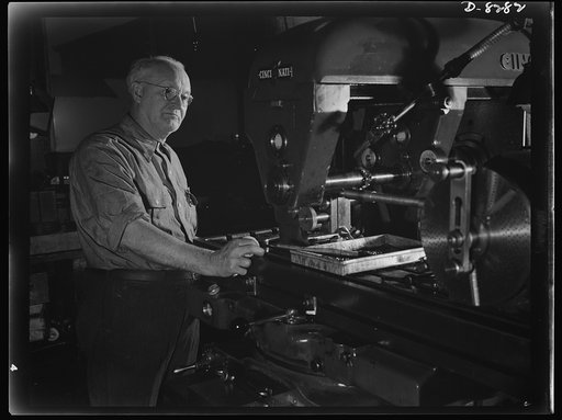 Production. M-4 tanks. Arthur Hale, tool maker with the American Locomotive Company for forty years, operates a milling machine making reamers for production of combat tanks in the company's Schenectady, New York shops. Mr. Hale has developed a successful plan for saving time and tool steel by annea