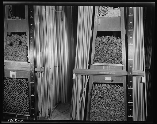 Production. B-17F heavy bomber. Raw material for the building of B-17F (Flying Fortress) bombers is stored in a warehouse at the Boeing plant in Seattle. The Flying Fortress, a four-engine heavy bomber capable of flying at high altitudes, has performed with great credit in the South Pacific, over Ge