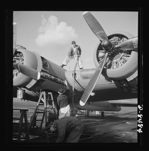 Production. B-17 heavy bomber. Fueling a new B-17F (Flying Fortress) bombers at the airfield of Boeing's Seattle plant. Ships are delivered to the Army and the Navy after they have successfully undergone flight tests. The Flying Fortress has performed with great credit in the South Pacific, over Ger