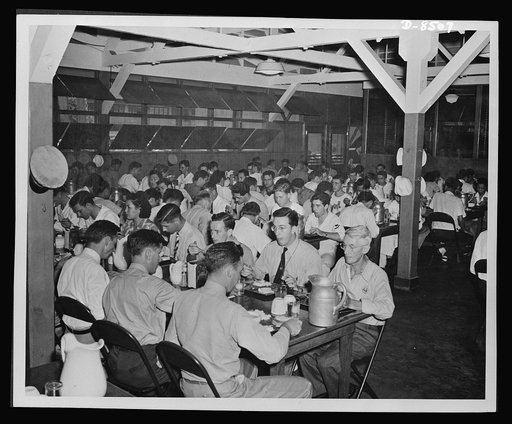 View showing part of one of the three large cafeterias in the yard to accomodate the numerous civil service workers