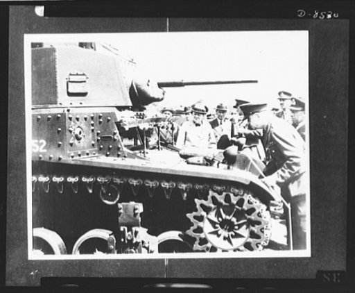 Prime Minister Winston Churchill. Prime Minister Winston Churchill is shown inspecting an M-3 American made tank during a visit to the Southern Command at the end of July 1941