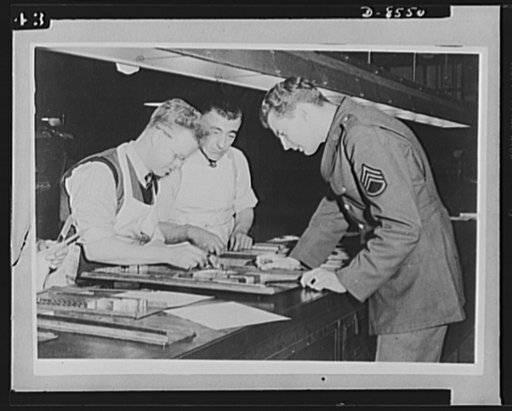 One year of reciprocal aid. Complete facilities for publication of the daily newspaper "Stars and Stripes" for and by the American armed forces in the European theatre are supplied without charge by the British government. They range from ticker facilities to newsprint. Staff Sergeant Ben F. Price o