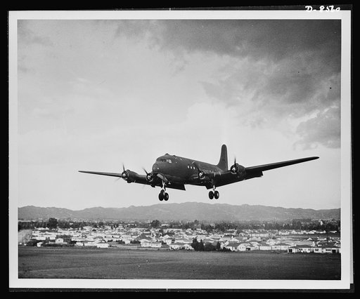 Douglas military aircraft Army. The Douglas C-54 is the military version of the commercial transport DC-4 used by the airline companies. It is a four-engined, low-wing monoplane designed for long-range personal transport. The commercial version was designed for forty day passengers and twenty-eight 