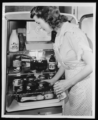 Substitute materials. Glass utensils. With production of metal containers restricted because of military needs, more and more food products are entering American kitchens in glass jars and bottles