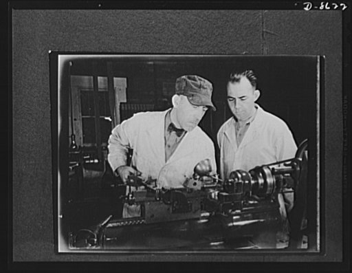 Production. Blood transfusion bottles. In a small plant operating under subcontract, O. Trumbull Scalbom and S.B. Nicholson of Glenview, Illinois, play a vital part in American production. The two men operate a Harding-Bench turret lathe which drills and reams holes in valve stems for blood transfus