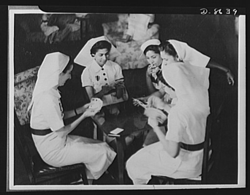 India in the war. Bridge in the nurses' mess. Hundreds of Indian nurses have volunteered and are seeing active service alongside Indian doctors in the Middle East