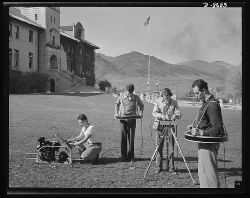 Science and research. Mineral prospecting. Electrical prospecting for metallic minerals may be carried on by using the dual coil radiometer to measure the electro-magnetic field of the earth, as it may be influenced by the presence of an ore body. Students training for war jobs in the minerals indus