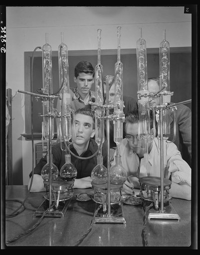 Science and research. Mineral prospecting. Chemical prospecting for oil becomes more and more important as the war goes on the demand for oil increases. Petroleum engineers call chemical prospecting the first scientific approach to the detection of oil in the earth. The big glass condensers, with wh