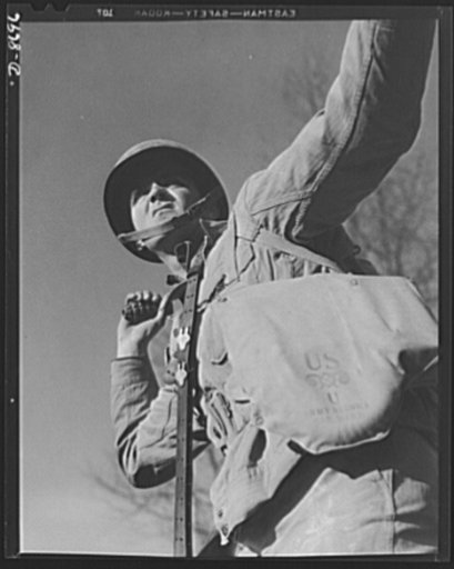 Fort Belvoir, Virginia. Grenade throwers. A package for Hitler. An infantryman in training at Fort Belvoir, Virginia prepares to hurl a pineapple of the inedible variety. American soldiers make good grenade throwers