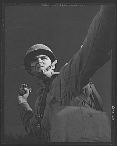 Fort Belvoir, Virginia. Grenade throwers. A package for Hitler. An infantryman in training at Fort Belvoir, Virginia prepares to hurl a pineapple of the inedible variety. American soldiers make good grenade throwers