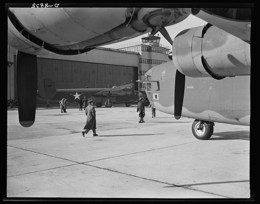 Production. B-24E (Liberator) bombers at Willow Run. New B-24E (Liberator) bombers just completed at Ford's big Willow Run plant, have been rolled from the hangars for test flights. The Liberator is capable of operation at high altitudes and over great ranges on precision bombing missions. It has pr