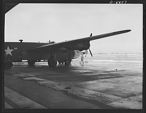 Production. B-24E (Liberator) bombers at Willow Run. New B-24E (Liberator) bombers just completed at Ford's big Willow Run plant, have been rolled from the hangars for test flights. The Liberator is capable of operation at high altitudes and over great ranges on precision bombing missions. It has pr