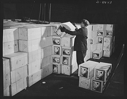Transportation. Lend-lease shipments. Cases of dried apples, part of a lend-lease shipment, move from a pier to a United Nations freighter that will carry them together with other vital necessities to one of our allies
