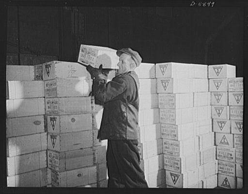 Transportation. Lend-lease shipments. Cases of dried California peaches, part of a lend-lease shipment, move from a pier to a United Nations freighter that will carry them together with other vital necessities to one of our allies