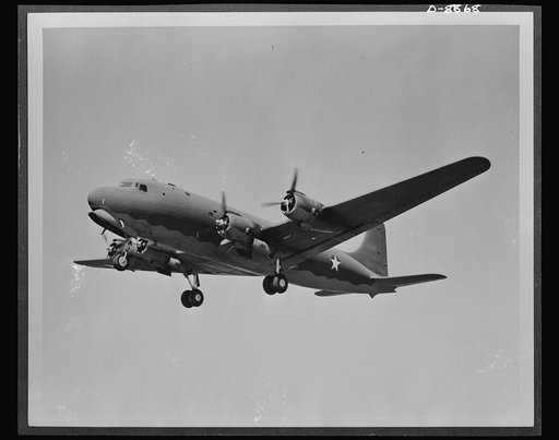 Aircraft. Army. The Douglas C-54 is the military version of the commercial transport DC-4 used by the airline companies. It is a four-engine low-wing monoplane designed for a long-range personnel transport. The commercial model was designed for forty day passengers and twenty-eight sleeper passenger