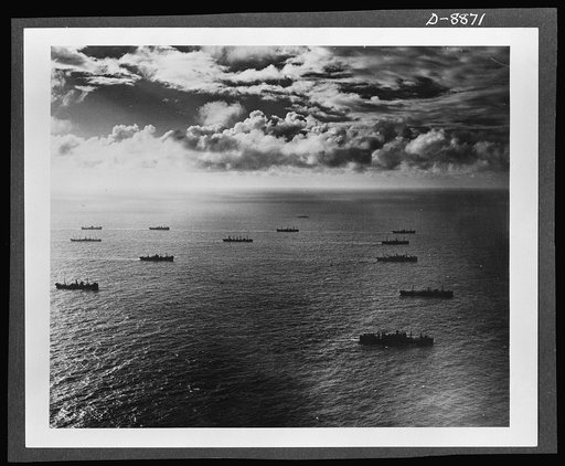 Convoy. Sailing with their sterns to the rising sun, ships of an American convoy set out for the Southwest Pacific. Ships like these and the naval vessels and planes that accompany them are maintaining the "bridges of boats" that link us with our far- flung battle fronts