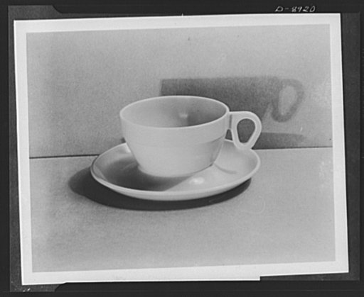 Plastic tableware for the Navy. Streamlined plastic tableware for the Navy features a non-slip, non-drip cup and saucer. Durable dishware is required in new naval specifications to reduce breakage and to conserve vital materials