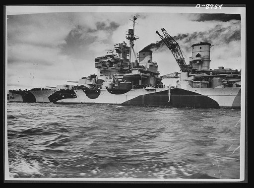 New British battleship "Howe." The "Howe," one of the new British first-class battleships recently put in commission. It has a displacement of 35,000 tons and a speed of more than thirty knots