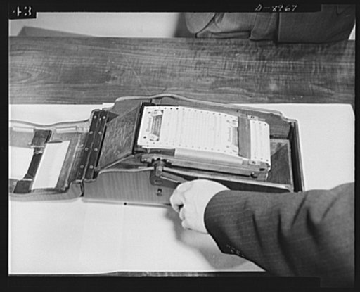 Plywood autographic registers. New "Victory" model autographic register made almost entirely of plywood contains only five ounces of critical metal. Even the moving parts inside are made of wood