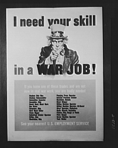 Poster distributed by Office of War Information to libraries, theatres, office buildings, post offices, terminals, bowling alleys, bars and taverns. The original comes in two sizes: 28 inches x 40 inches and 22 inches x 28 inches, and is printed in red, white, and blue. Copies are obtainable from Di