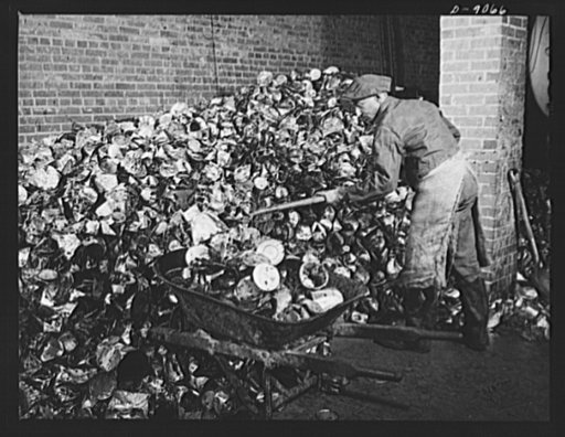 Conversion. Rendering of household fats. Huge quantities of tin cans are reclaimed at a fat rendering plant for forwarding to a detinning plant. Often they are prepared the way the householder does. These cans come to the rendering plant filled with reclaimed household fats
