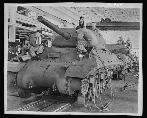 M-10 tank destroyer. The M-10 "tank destroyer," shown in mass production at General Motors tank arsenal. Designed with sufficient speed and firepower to seek out and demolish any armed vehicle of the enemy. The new destroyer already has been tested in battle