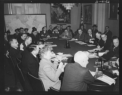 Lend-lease hearings. The House Foreign Affairs Committee considers phases of the lend-lease act before an interested audience. The committee later recommended to the House that the act be continued in force as a valuable factor in the fighting of the war