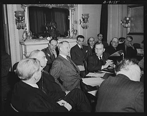 Lend-lease hearings. War Shipping Administrator Emory S. Land urges the House Foreign Affairs Committee to support the lend-lease act. The committee reported to the House urging that the act be continued in force