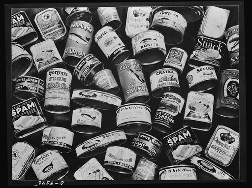 Canned meat and canned fish. All of these are rationed