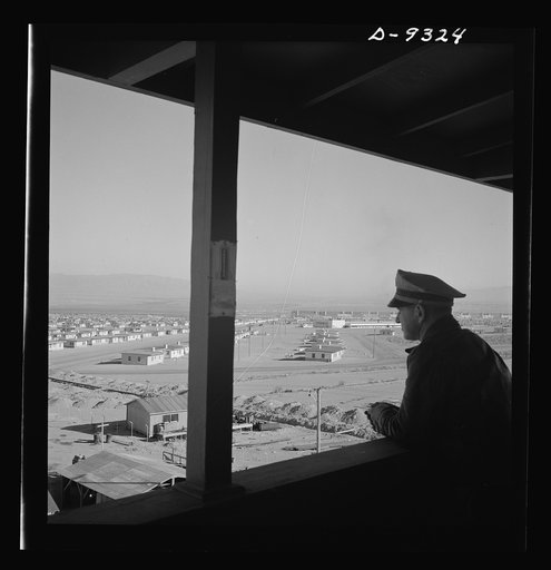 Production. Magnesium. From many watch towers ever-vigilant guards protect Basic Magnesium's giant plant in the southern Nevada desert. A guard here looks out on part of the thousand-unit housing development