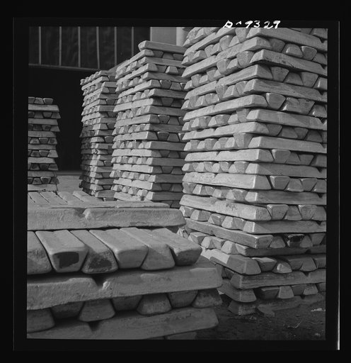 Production. Magnesium. Magnesium, ready for war uses. Production of this lightest of all metals, vitally needed in the United Nations' war effort, is increasing daily at Basic Magnesium's giant plant in the southern Nevada desert. A 24-hour production schedule results in the turning out of thousands
