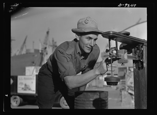 Baseball players in war production. Outfielder Vince DiMaggio, of the Pittsburgh Pirates, has been working at the California Ship Building Corporation since last October. He's one of the many former athletic stars who are helping to smash the Axis by building the equipment needed by America's fighti