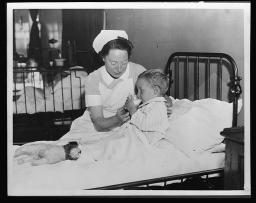 Food in Britain. In a British hospital, a child is given a drink of milk. Milk is distributed in Britain after the needs of priority classes--children under five, expectant and nursing mothers, older children, invalids, hospitals and schools--have been supplied. The basic allowance of fluid milk for