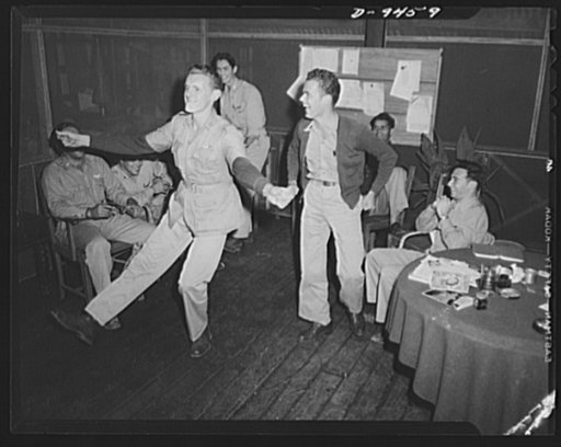 An American flying squadron in India. Shake it Baby! The jive session is on as Lieutenant Marion J. Rich of Trenton, New Jersey and Lieutenant L. D. Putnam of Portland, Oregon go into their routine