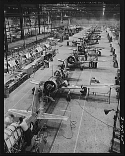 Production. BT-13A ("Valiant") basic trainers. Final "Valiant" basic trainer assembly line at Vultee's Downey, California plant. At the Downey plant is made the BT-13A ("Valiant") basic trainer--a fast, sturdy ship powered by a Pratt and Whitney Wasp engine