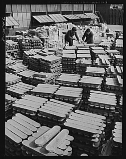 Production. BT-13A ("Valiant") basic trainers. "Asarco," used in molding dies for airplane construction at Vultee's Downey, California plant. At the Downey plant is made the BT-13A ("Valiant") basic trainer--a fast, sturdy ship powered by a Pratt and Whitney Wasp engine