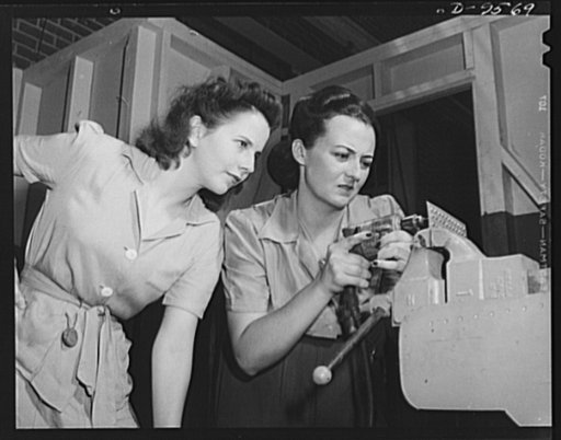 Production. A-31 ("Vengeance") dive bombers. Drilling education. Two women are pictured here learning proper method of drilling rivet holes before being employed by the Nashville Division of Vultee Aircraft Inc. where the "Vengeance" dive bomber is made. The "Vengeance" (A-31) was originally designe