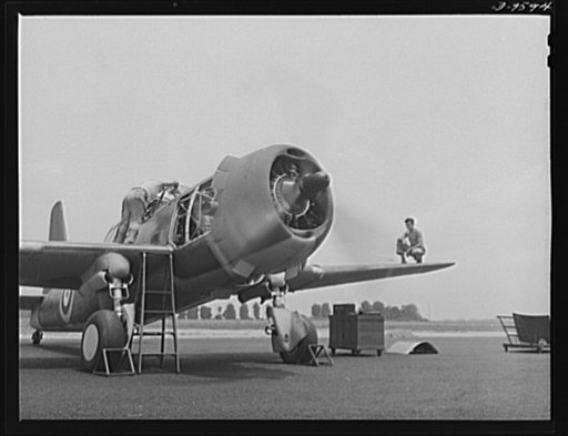Production. A-31 ("Vengeance") dive bombers. Motor tune-up. Flight service mechanics are shown here warming up the motor of a Vultee "Vengeance" dive bomber prior to the ship's take-off for a test flight at the Nashville Division of Vultee Aircraft Inc. The "Vengeance" (A-31) was originally designed
