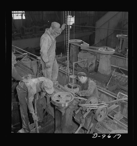 Production. Zinc. Maintenance work on a flotation machine at a large zinc concentrator. From the Eagle-Picher plant near Cardin, Oklahoma, come great quantities of zinc and lead to serve many important purposes in the war effort