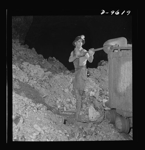 Production. Zinc. Loading zinc ore in a mine serving a large concentrator. From the Eagle-Picher plant near Cardin, Oklahoma, come great quantities of zinc and lead to serve many important purposes in the war effort