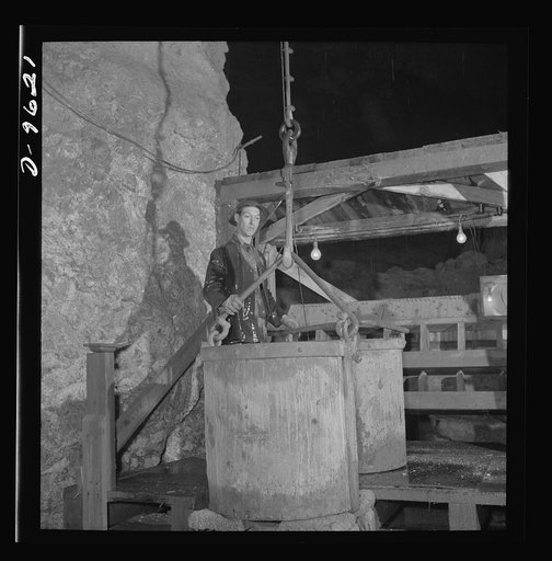 Production. Zinc. A bucket of zinc ore ready for hoisting from a mine serving a large concentrator. From the Eagle-Picher plant near Cardin, Oklahoma, come great quantities of zinc and lead to serve many important purposes in the war effort