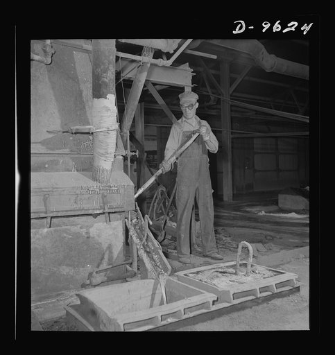 Production. Zinc. A stream of molten zinc flows from the furnace at a large smelting operation. From the Eagle-Picher plant near Cardin, Oklahoma, come great quantities of zinc and lead to serve many important purposes in the war effort