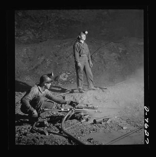 Production. Zinc. Blast hole drillers at a zinc mine of the Eagle-Picher Company near Cardin, Oklahoma, from which come great quantities of zinc and lead to serve many important purposes in the war effort