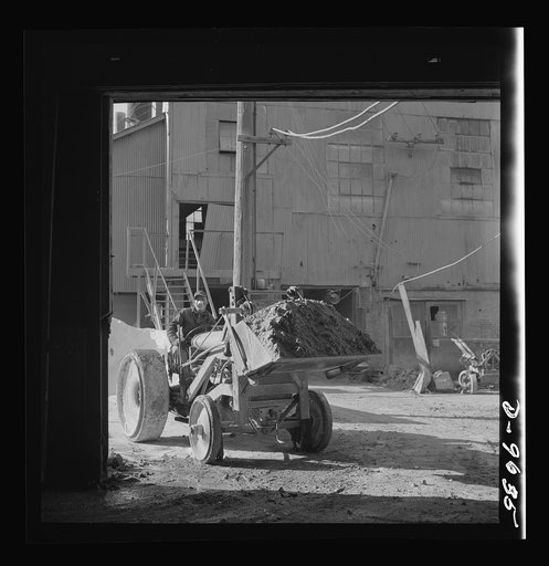 Production. Zinc. The operator of a zinc ore leader at a large smelting plant is protected against harmful dust by a mask. From the Eagle-Picher plant near Cardin, Oklahoma, come great quantities of zinc and lead to serve many important purposes in the war effort