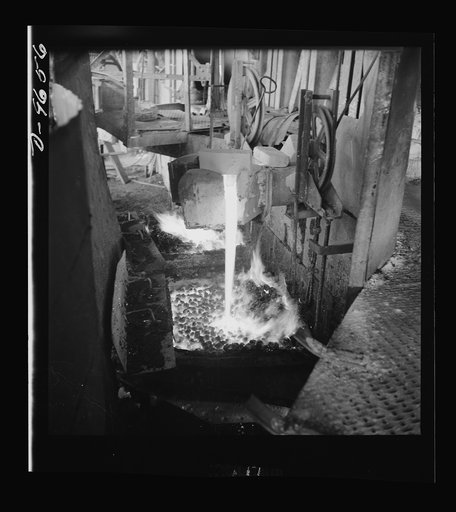 Production. Copper (refining). Pouring copper ingots at a large copper refining operation. Large amounts of copper are produced for the war effort at the El Paso, Texas plant of Phelps-Dodge Refining Company